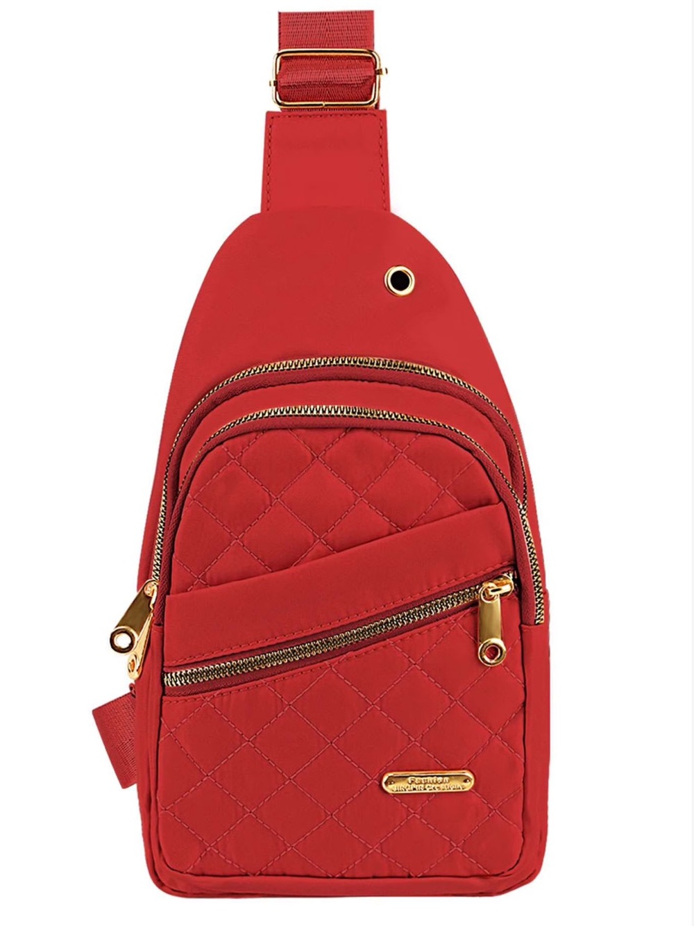 Red Quilted Sling Bag with Gold Hardware 7